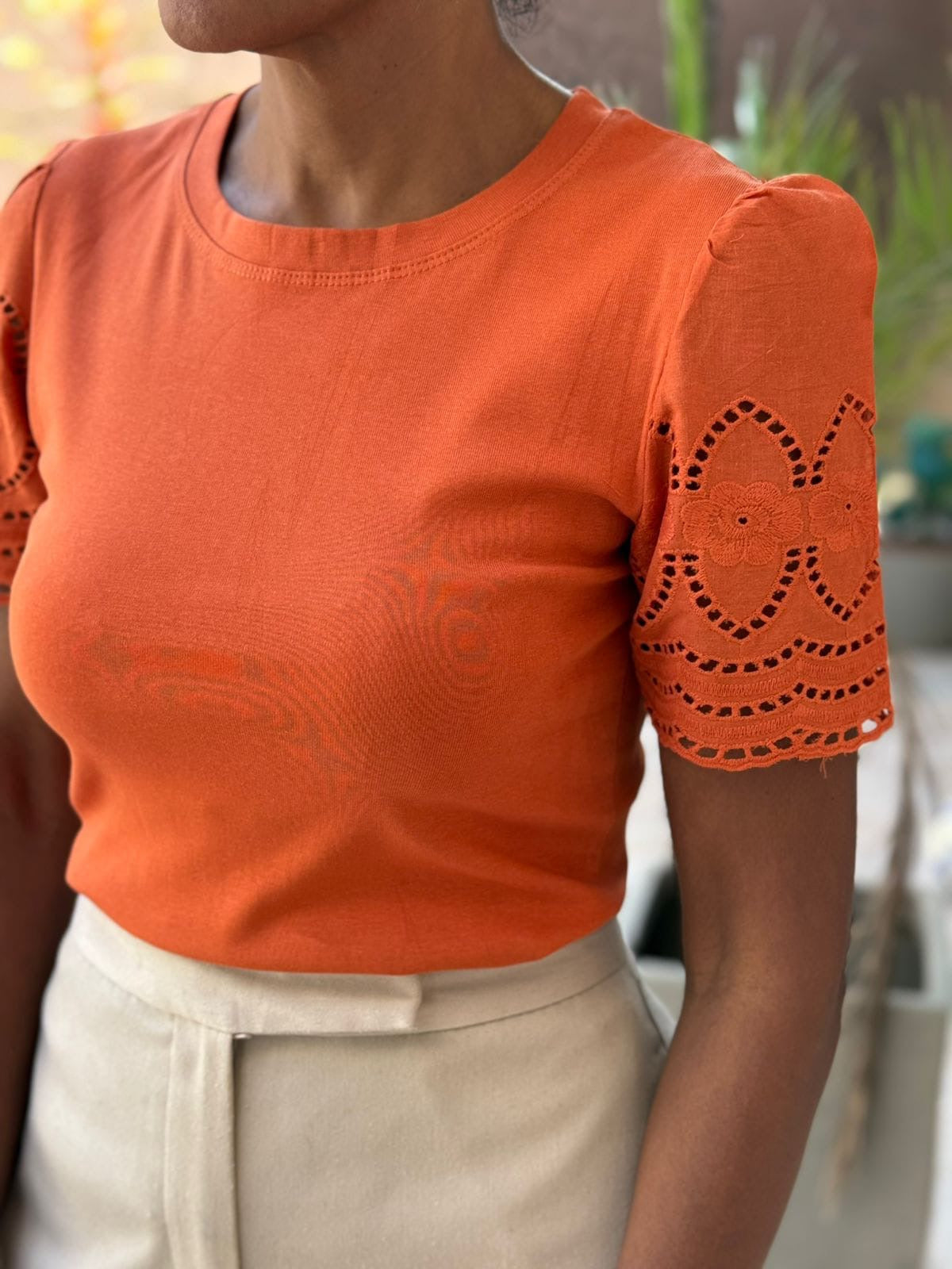 Blusa Algodão/Malha com Mangas em Laíse